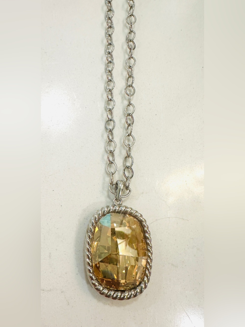 Source Unknown Silver-Tone Necklace with Champagne Gemstone